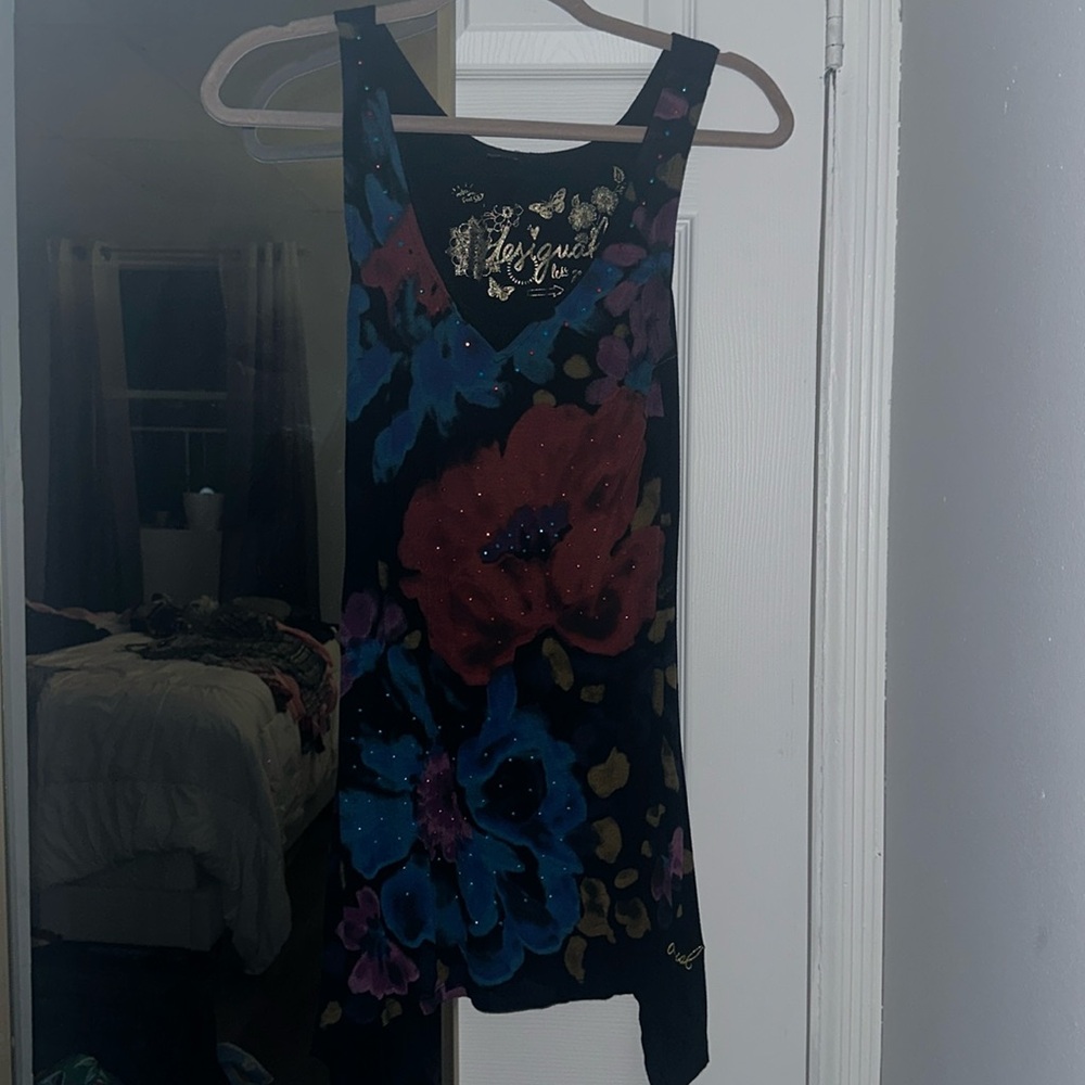Desigual Colorful Studded Rose Flowing Tank
